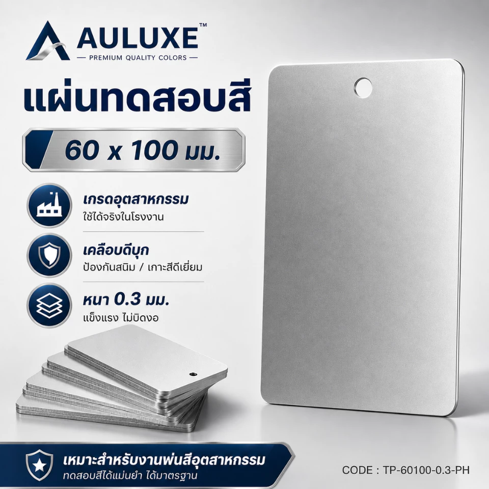 แผ่นทดสอบสี เหล็กเคลือบดีบุก ขนาด 60×100 มม. หนา 0.3 มม. เจาะรูแล้ว