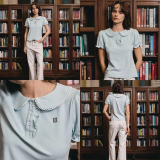 CHUUCHOP (XS-4XL) Rita Top เสื้อเชิ้ตคอบัว แต่งจีบปลายแขน ผ้านุ่ม ยืดหยุ่นดี แมทช์ง่าย (C8579)