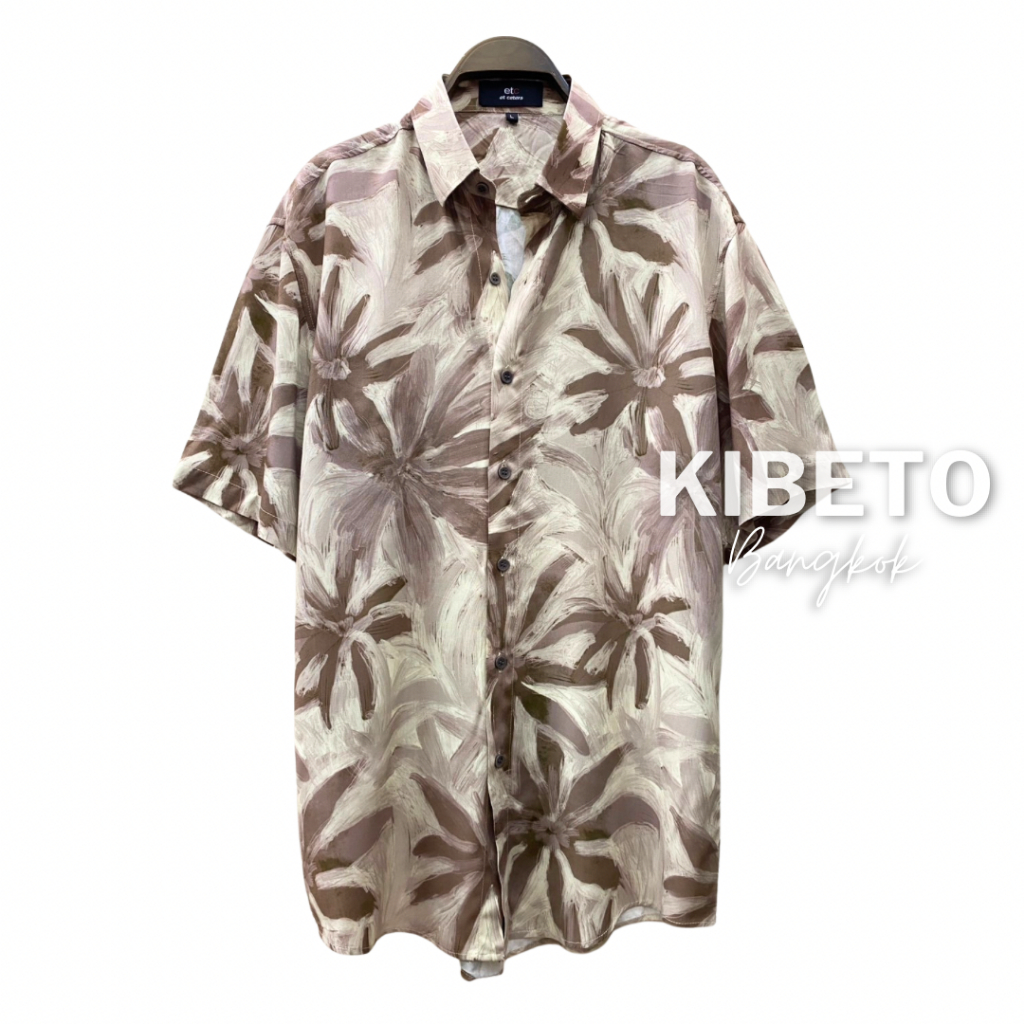 Kibeto เสื้อฮาวาย ลายดอกกระดังงา สีน้ำตาล ผ้าสปันเรยอน ผ้านิ่ม ใส่สบาย M L XL 2XL 3XL