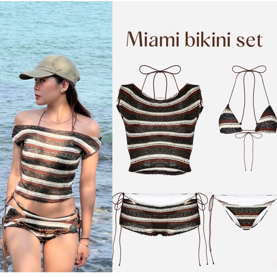 Miami bikini set 4 ชิ้น (690.-) บรา+เสื้อและกางเกง