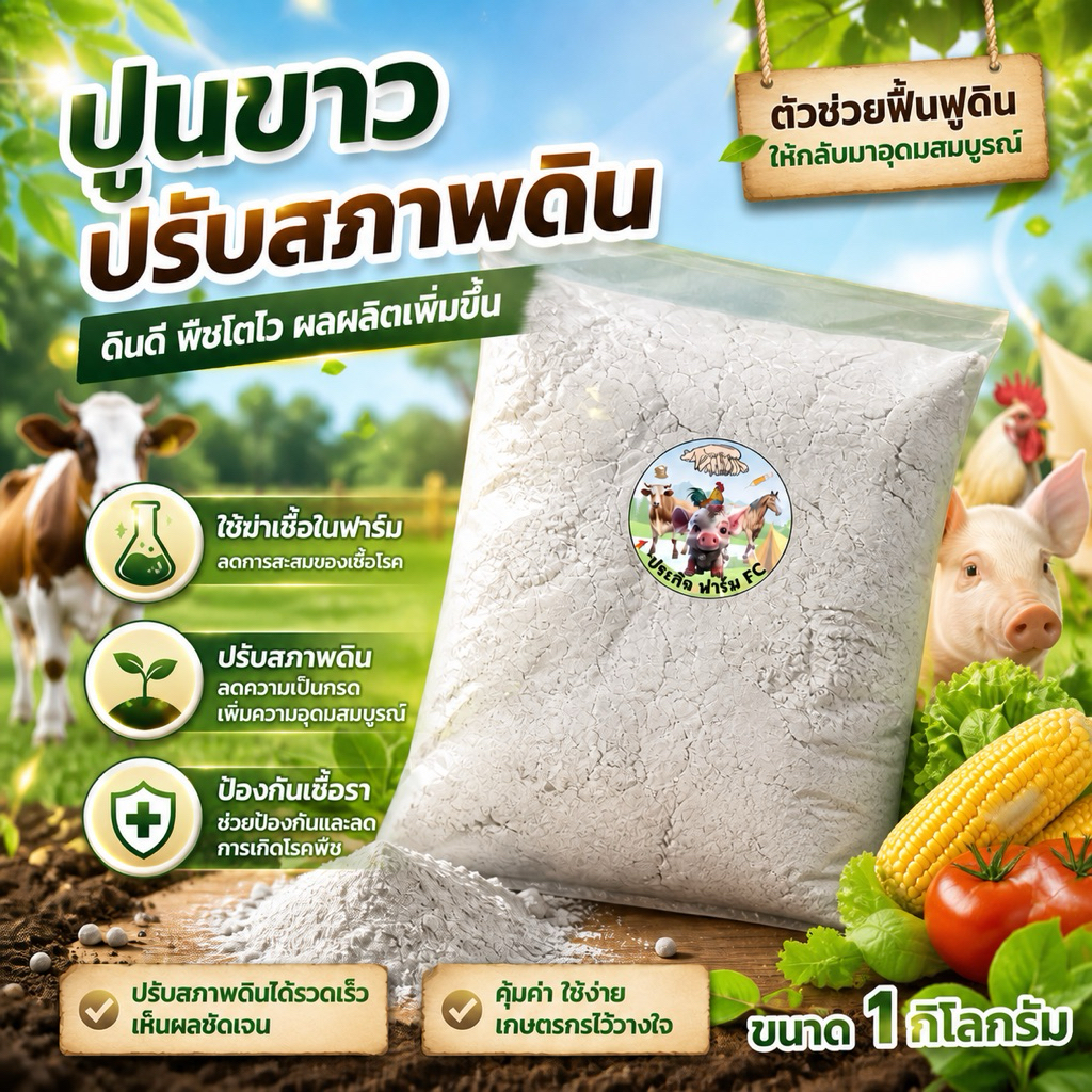 ปูนขาว ปรับสภาพดิน ป้องกันเชื้อรา ฆ่าเชื้ิอ ขนาด 1 กิโลกรัม