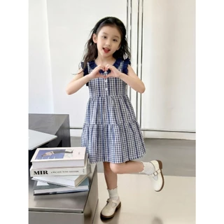 Hania kids ชุดเดรสลายสก็อตน่ารักๆตกแต่งลูกไม้ สไตล์เกาหลี พร้อมส่งในไทย - K6125998