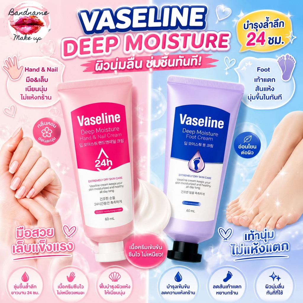 Vaseline Deep Moisture Hand & Nail Cream / Foot Cream — ผิวนุ่มลื่น คืนความชุ่มชื้นทันที