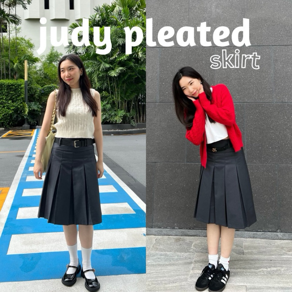 ส่งต่อ🐨 กระโปรงพลีทยาว (สีเทา, XL) จากแบรนด์ uiui.stuffs