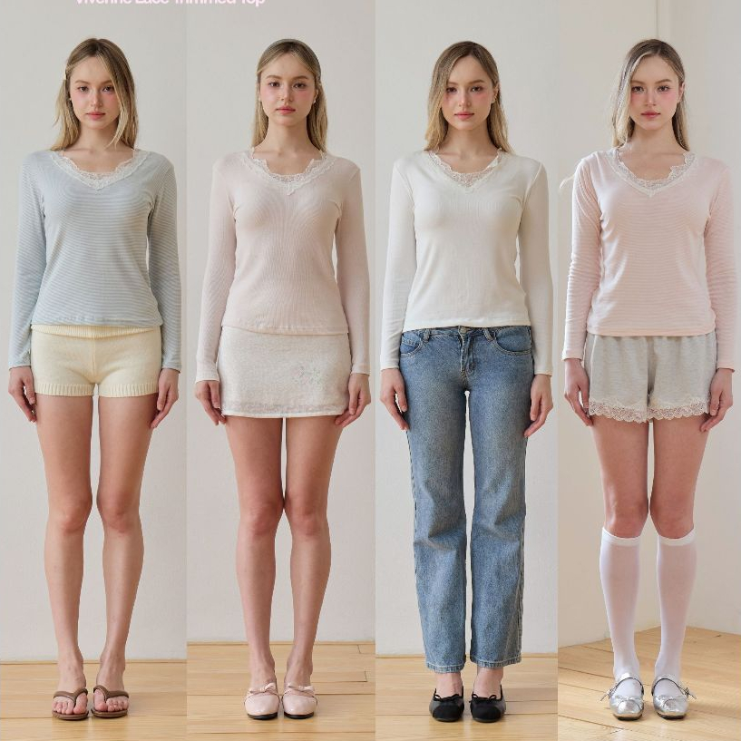 rand0m piece - Vivienne Lace Top เสื้อแขนยาวคอวี แต่งลูกไม้