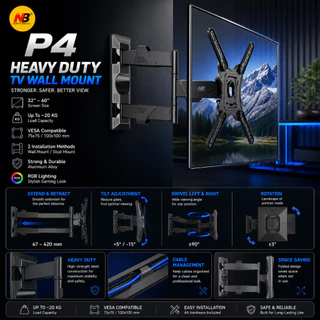 NB Ergonomic P4 ขาแขวนทีวีติดผนัง Full Motion TV Wall Mount 32-55" รับน้ำหนัก 27kg VESA 400x400 Swivel Tilt