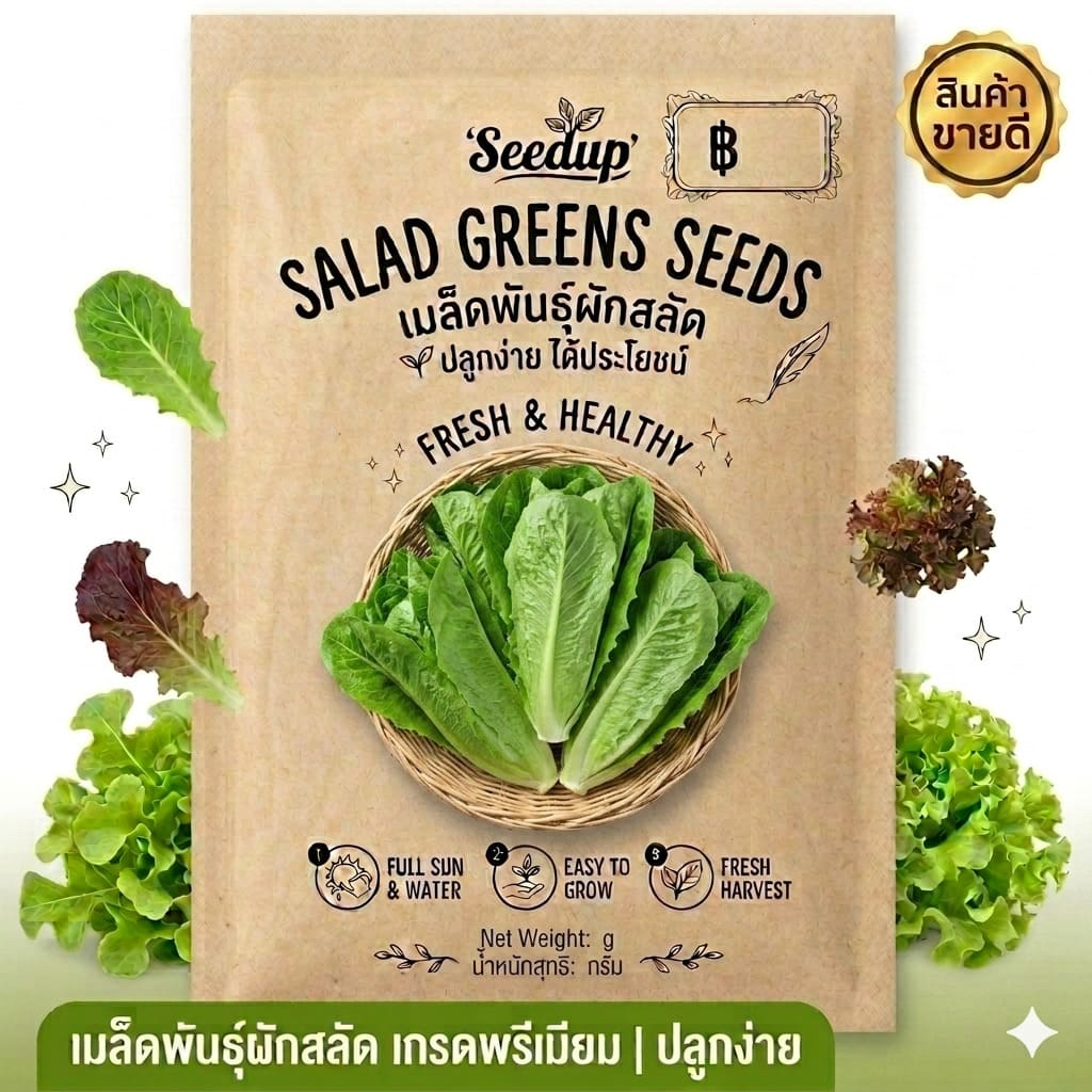 เมล็ดผักสลัดกรีนคอส พันธุ์ST (ขนาด0.5กรัม) (เมล็ดเปลือย) ทนร้อนทนยืด