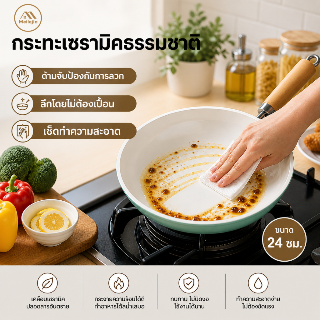 กระทะเซรามิกคุณภาพสูง กระทะไข่เจียว กระทะเด็ก กระทะอเนกประสงค์สำหรับเมนูต่างๆ กระทะไม่ติด เครื่องใช้ในครัว