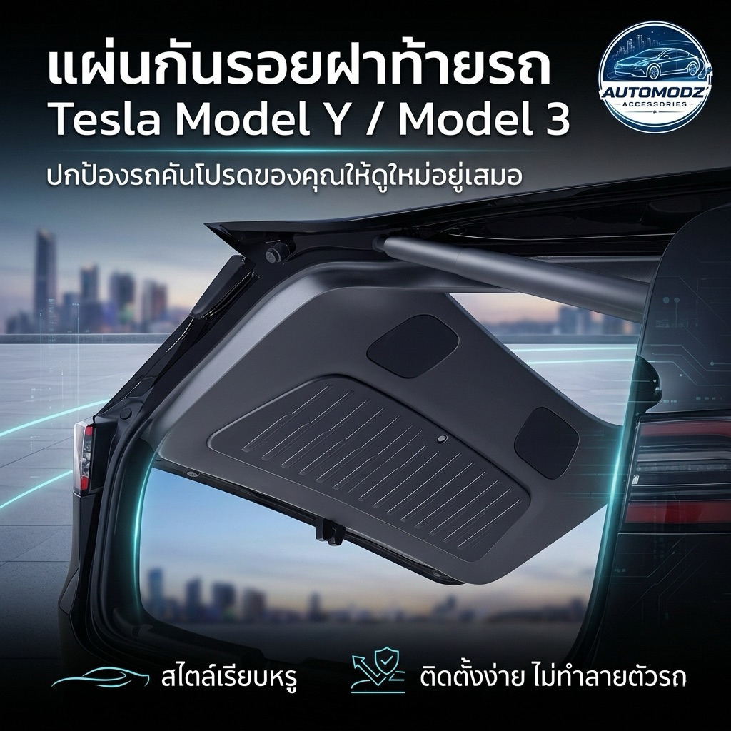 🚗แผ่นกันรอยฝาท้ายรถ 💫Tesla Model Y / Model 3