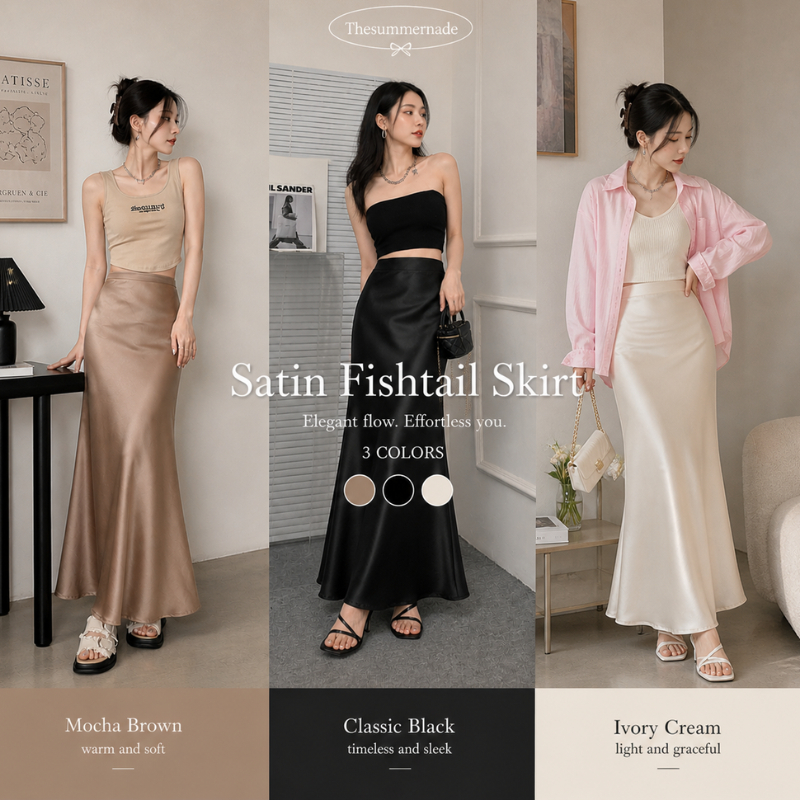 Thesummernade Satin Fishtail Skirt กระโปรงยาวผ้าซาตินเงางาม ทรงปลาโลมาเอวสูงเรียบหรู