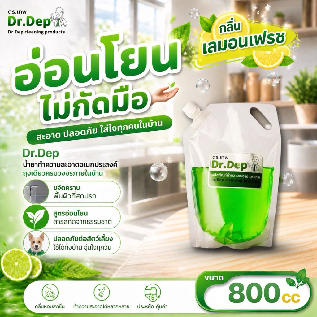 Dr.Dep ขนาด800cc น้ำยาทำความสะอาดอเนกประสงค์ สูตรสกัดจากธรรมชาติ เข้มข้น ประหยัด ไม่กัดมือ