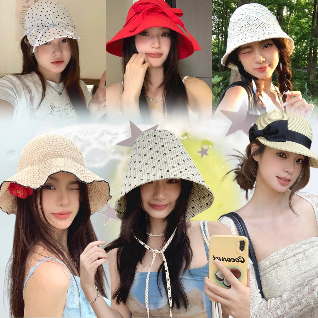 หมวกสาน/หมวกตกปลา/หมวกบัคเก็ต มากกว่าหลายแบบ ป้องกันแดด สไตล์เกาหลี ใส่สบายพร้อมส่ง