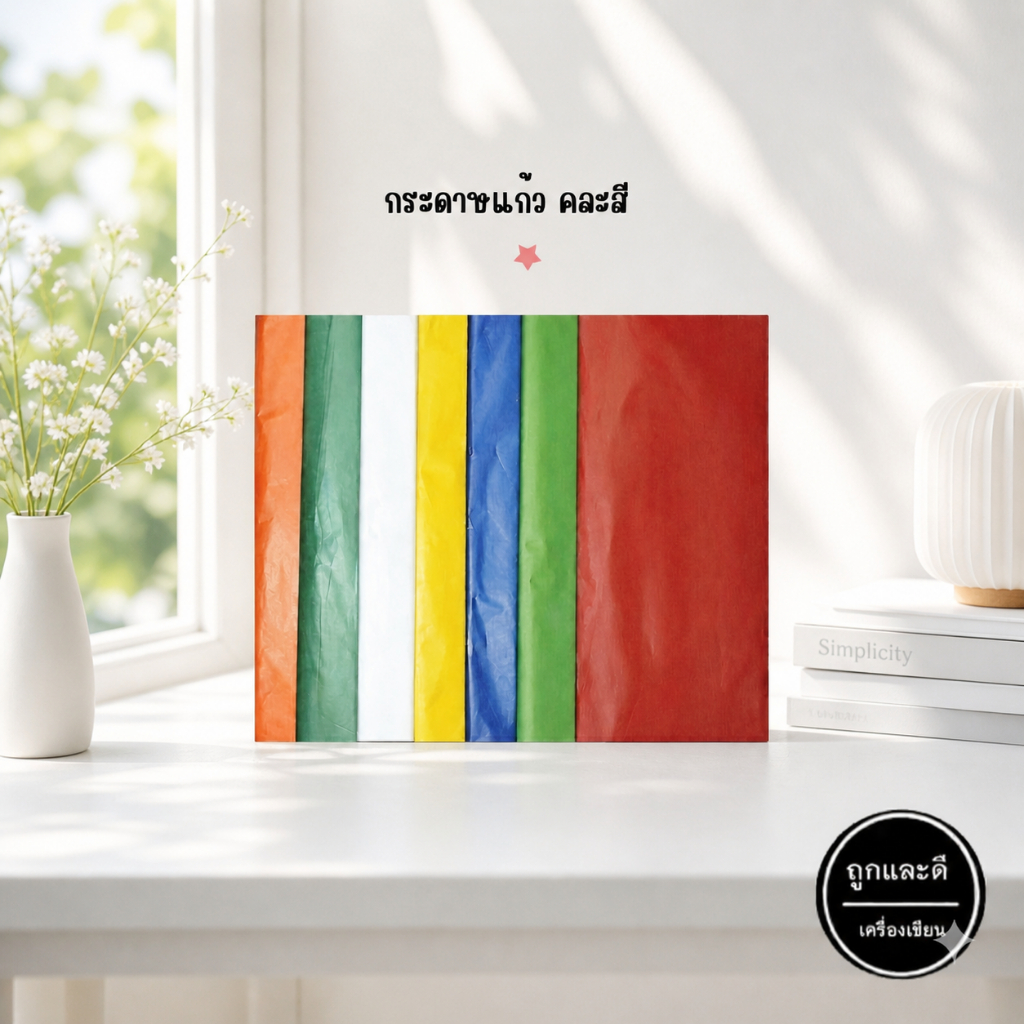 กระดาษ กระดาษแก้ว คละสี ขนาด 50*75 cm. แพ็ค 20/30 แผ่น  (เลือกสีทักแชท)