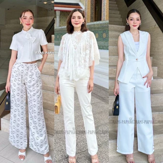 พร้อมส่ง เติม XS-XL⚡️ชุดเซ็ตผู้หญิงสีขาว แบบฉบับผู้ดี ใส่งานบุญงานบวช เรียบหรูดูแพงแบบคนรวย 8210 7609 8806 8975