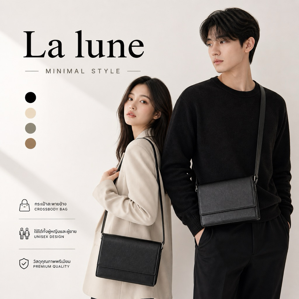 La Lune Buffy กระเป๋าสะพายข้างผู้ชาย กระเป๋าหนัง PU พรีเมี่ยม สายปรับได้ น้ำหนักเบา Made in Thailand