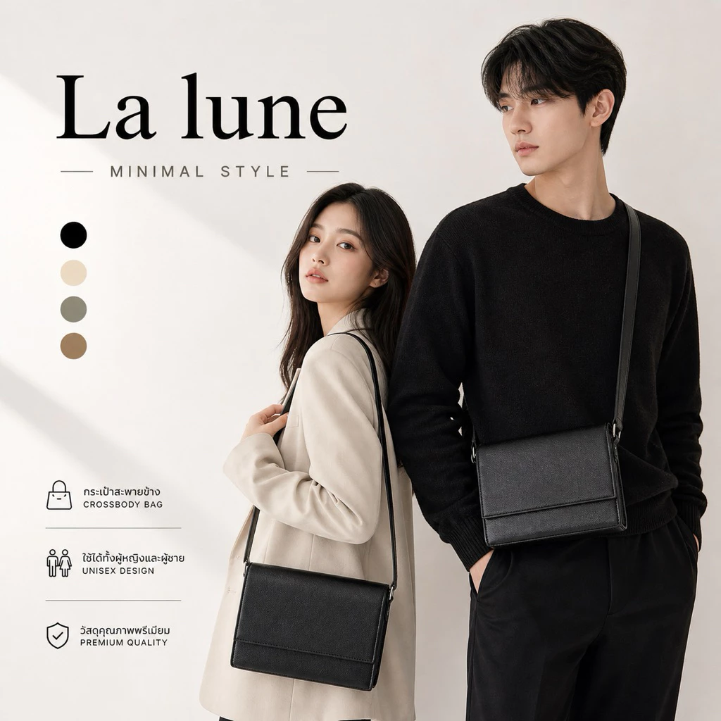 La Lune Buffy กระเป๋าสะพายข้างผู้ชาย กระเป๋าหนัง PU พรีเมี่ยม สายปรับได้ น้ำหนักเบา Made in Thailand