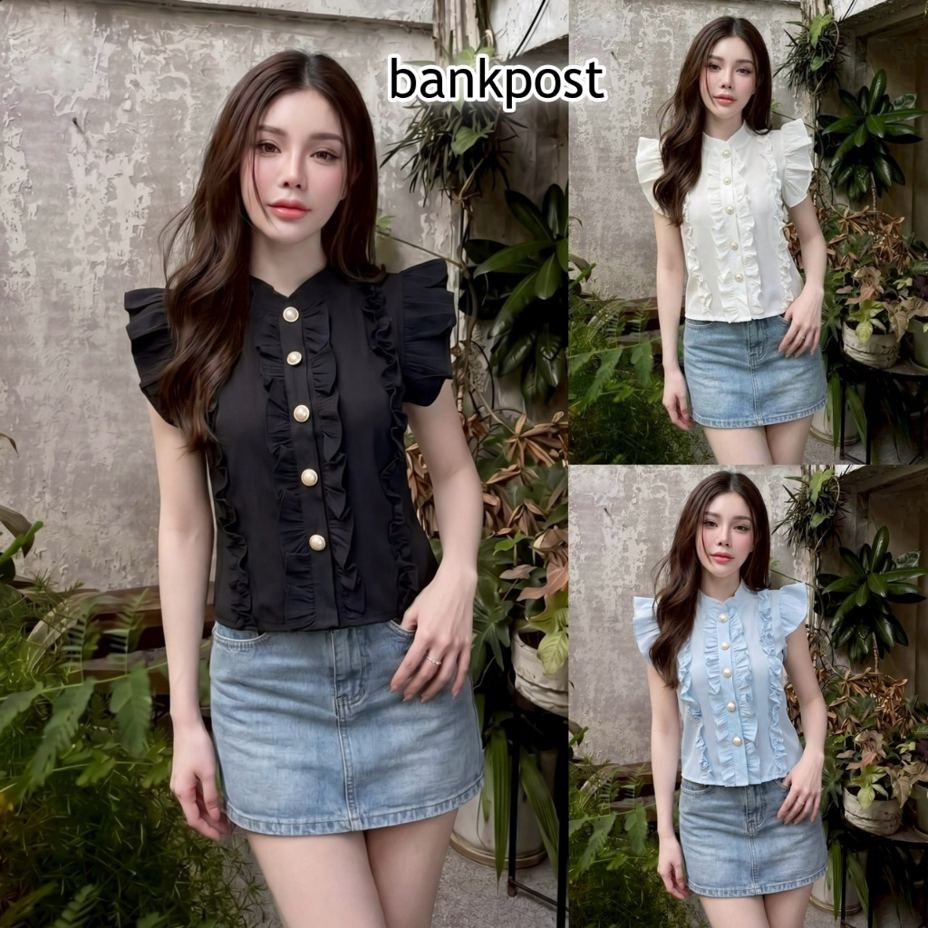 พร้อมส่ง เสื้อแฟชั่น ผ้าครัช สไตล์เวียดเวียดนาม แขน-ดีเทลแต่งระบาย กระดุมหน้า เข้ารูป  ใส่แมท ใส่ออกงาน LG136