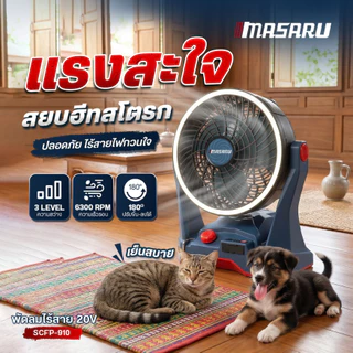 MASARU พัดลมไร้สาย 20V รุ่น SCFP-910 แบต 4Ah x 1 ก้อน พัดลมพกพา ลมแรง ปรับระดับได้ ใช้งานนอกสถานที่