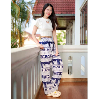 NONGPIN - กางเกงขายาว[ลายน้องแมวแอ่วประตูท่าแพ] กางเกงช้างเชียงใหม่น่ารัก
