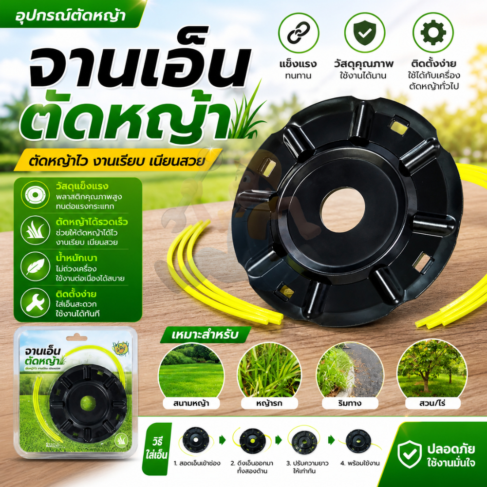 จานเอ็นตัดหญ้า ใส่เครื่องตัดหญ้าได้ทุกรุ่น มีราคาส่ง จานเอ็น เกรดญี่ปุ่น พร้อมสายเอ็น 4 เส้น อหญ้าะไหล่ เครื่องตัด