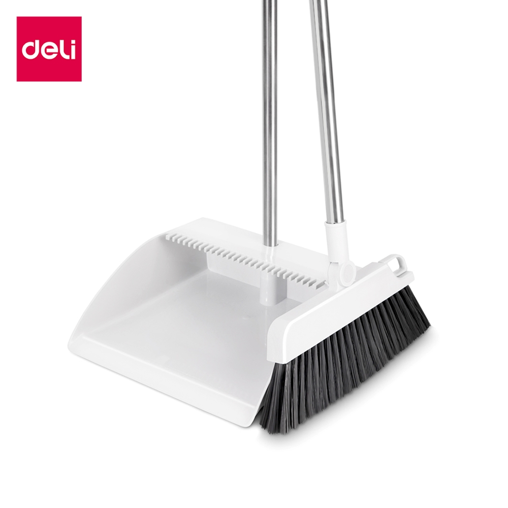 Deli ไม้กวาดพร้อมที่โกยผง ไม้กวาดพร้อมที่ตักผง ที่ตักขยะ กวาด สะอาด จัดเก็บง่าย Broom and dustpan