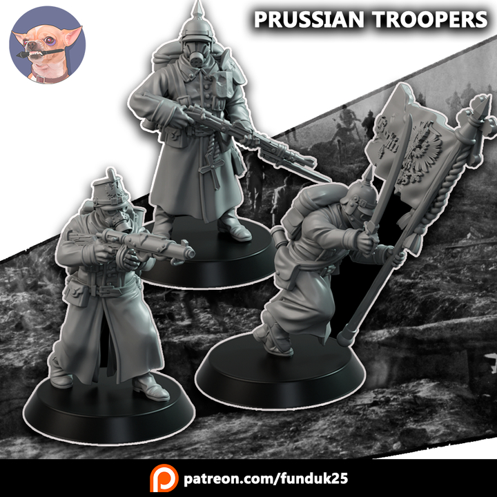 Prussian Troopers - งาน Resin Miniature Model สำหรับ Tabletop Board Game ตั้งโชว์