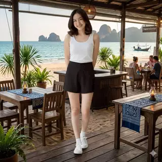 กางเกงขาสั้นผู้หญิง ขอบในตัวซิปข้าง (ผ้าฮานาโกะ) (S-XL)