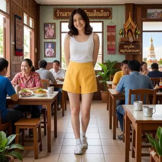 กางเกงขาสั้นผู้หญิง ขอบในตัวซิปข้าง (ผ้าฮานาโกะ) (S-XL)