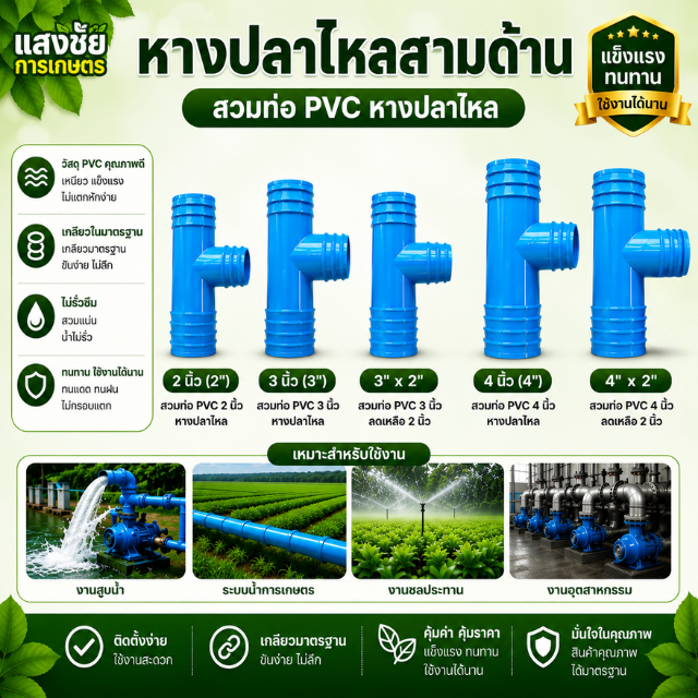หางปลาไหล PVC สามด้าน K&P สามทาง สายส่งน้ำ สายดูด การเกษตร ระบบน้ำ ขนาด 2 - 4 นิ้ว