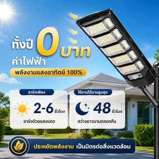 โซล่าเซลล์ ไฟถนน 900000W ซื้อ 1 แถม 1 ไฟโซล่าเซลล์ IP67 กันน้ำและกันฟ้าผ่ Solar Light แสงสีขาว ระบบเซนเซอร์