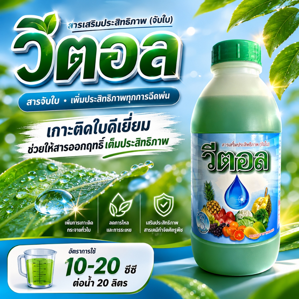 วีตอล สารจับใบ ( 1 ลิตร ) ยาจับใบ สารเสริมประสิทธิภาพ สูตนเข้มข้น