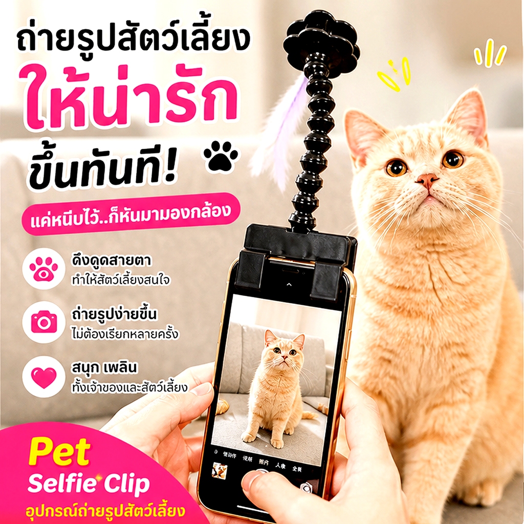คลิปหนีบมือถือถ่ายรูปสัตว์เลี้ยง อุปกรณ์ถ่ายรูปแมวและสุนัขสุดฮิต ช่วยให้สัตว์เลี้ยงหันมามองกล้องทันที ถ่ายรูปได้ไม่ยาก