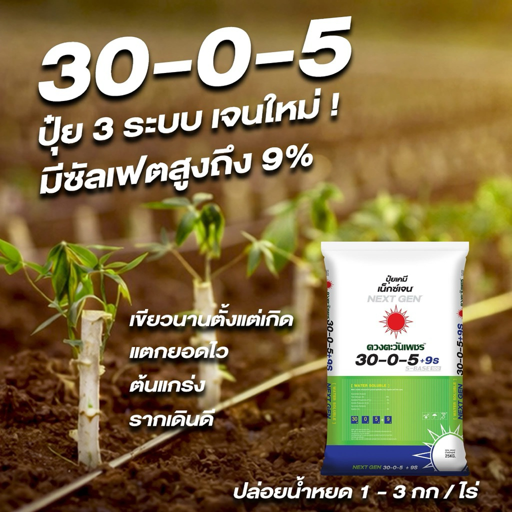 30-0-5ซัลเฟต ปุ๋ย3ระบบกระสอบละ25กก.