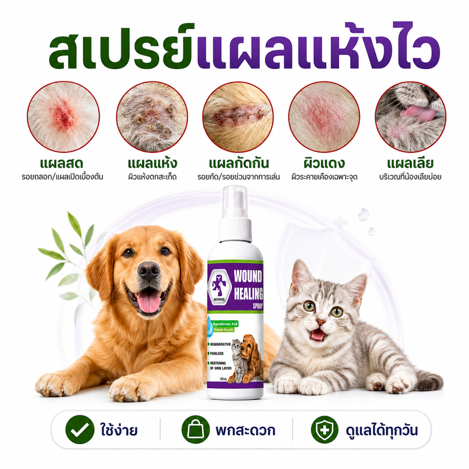 สเปรย์นาโน ฉีดแผลแห้งไว สมานแผลสุนัข แมว ไม่แสบ เลียได้ ฟื้นฟูผิวหนัง