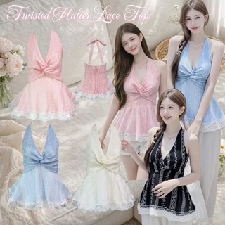 (อก28-42) เสื้อสายคล้องคอทรงทวิตหน้า ผ้าโรซี่พิมพ์ detail แต่งชายทุกไม้สาวอวบใส่ได้อกถึง 42 นิ้ว รับซัมเมอร์☀️🏝️(ผ้าบาง)
