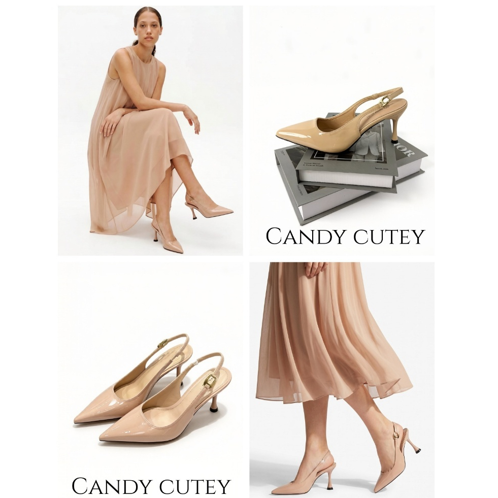 Candy Cutey  รองเท้าส้นสูงหัวแหลมดีไซน์เรียบหรู ทรงสวยช่วยให้ลุคดูเพรียว หนังเงาสวย ใส่ออกงานหรือวันทำงานก็ลงตัว
