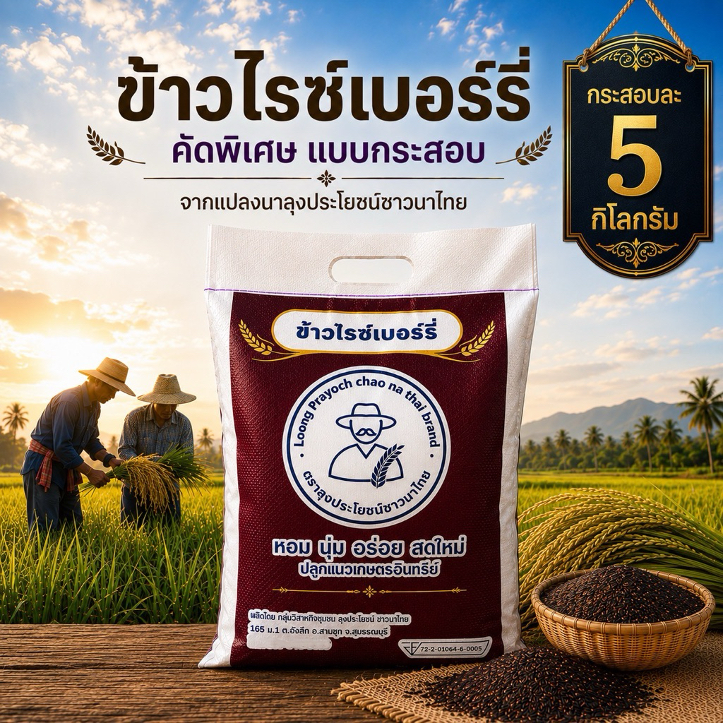 ข้าวไรซ์เบอร์รี่ กระสอบละ 5 กก. คัดพิเศษ ส่งตรงจากแปลงนาลุงประโยชน์