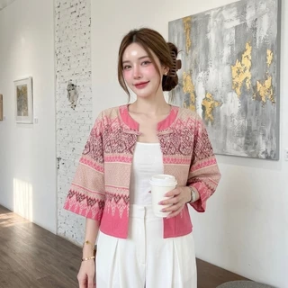 HOMJAI - เสื้อคลุมแขนยาวผ้าฝ้ายพิมพ์ลายแขน 5ส่วน ทรงใส่สวยมากค่ะ ใส่คลุมออกงาน ใส่คลุมทำงานได้ทุกโอกาสค่ะ