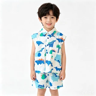 BB033 ชุดเด็กผู้ชาย เสื้อผ้าเด็ก ชุดเซต 2 ชิ้น เสื้อ+กางเกง ลายการ์ตูน แฟชั่นฤดูร้อน
