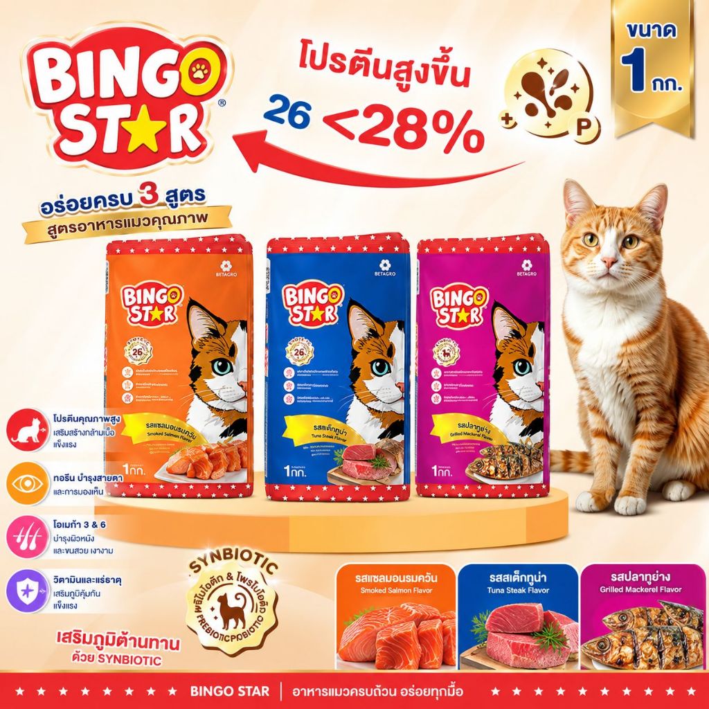 [กระสอบ10 kg] Bingo Star บิงโกสตาร์ สำหรับแมวทุกสายพันธุ์ ขนาด 10 KG.