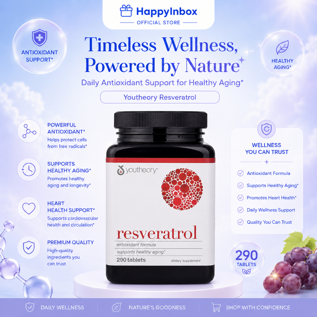 Youtheory Resveratrol – อาหารเสริมเรสเวอราทรอล สูตรต้านอนุมูลอิสระ เพื่อสุขภาพและผิวพรรณ 290 เม็ด