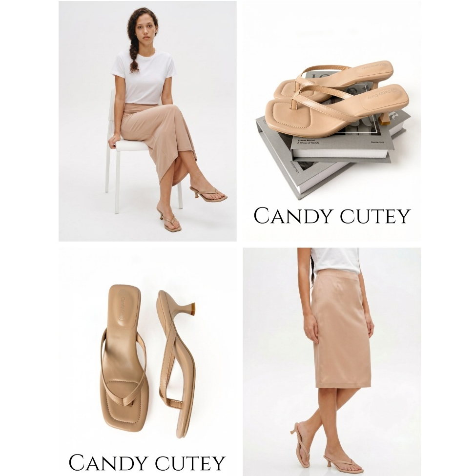 Candy Cutey  รองเท้าส้นคีบดีไซน์เรียบหรู ส้นเตี้ย ใส่เดินสบาย ช่วยให้ลุคดูสูงเพรียว แมทช์ง่ายได้ทุกวัน