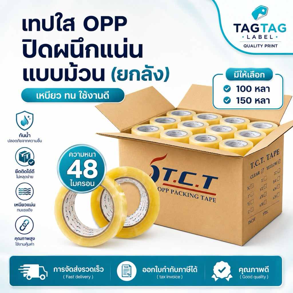 ( ยกลัง )เทปใส OPP Tape สก็อตเทป ยาว 100 150 หลา มีเสียง กว้าง 2 นิ้ว