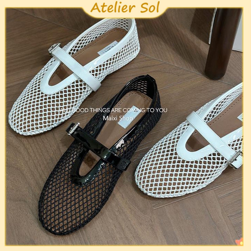 🔥พร้อมกล่อง🔥Atelier Sol รองเท้าแตะตาข่าย หัวกลม ทรงบัลเล่ต์ ระบายอากาศได้ดี น้ำหนักเบา ไม่ลื่น (+1 ไซส์)