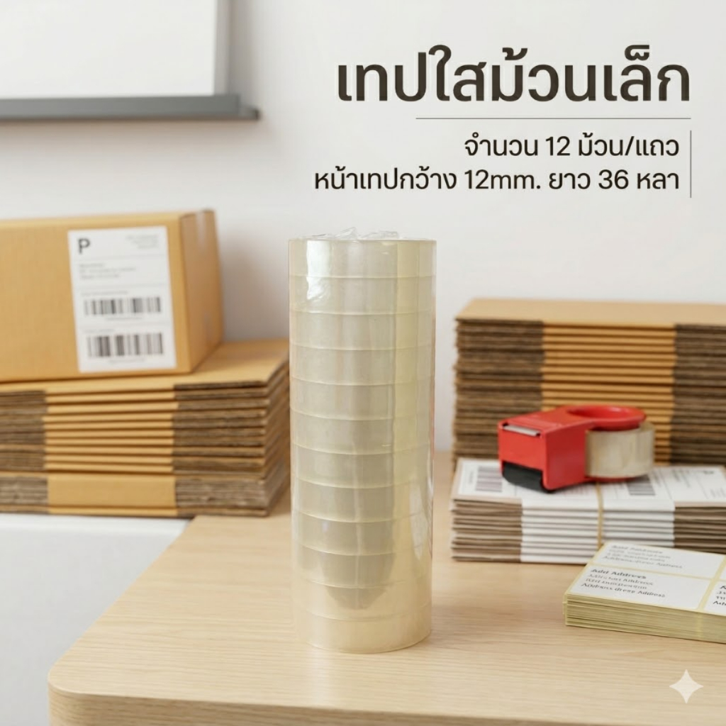 เทปใส เทปกาว opp เทปอเนกประสงค์ เทปใช้งานทั่วไป  กว้าง 12 ยาว 36 หลา 12 ม้วน แถว 1
