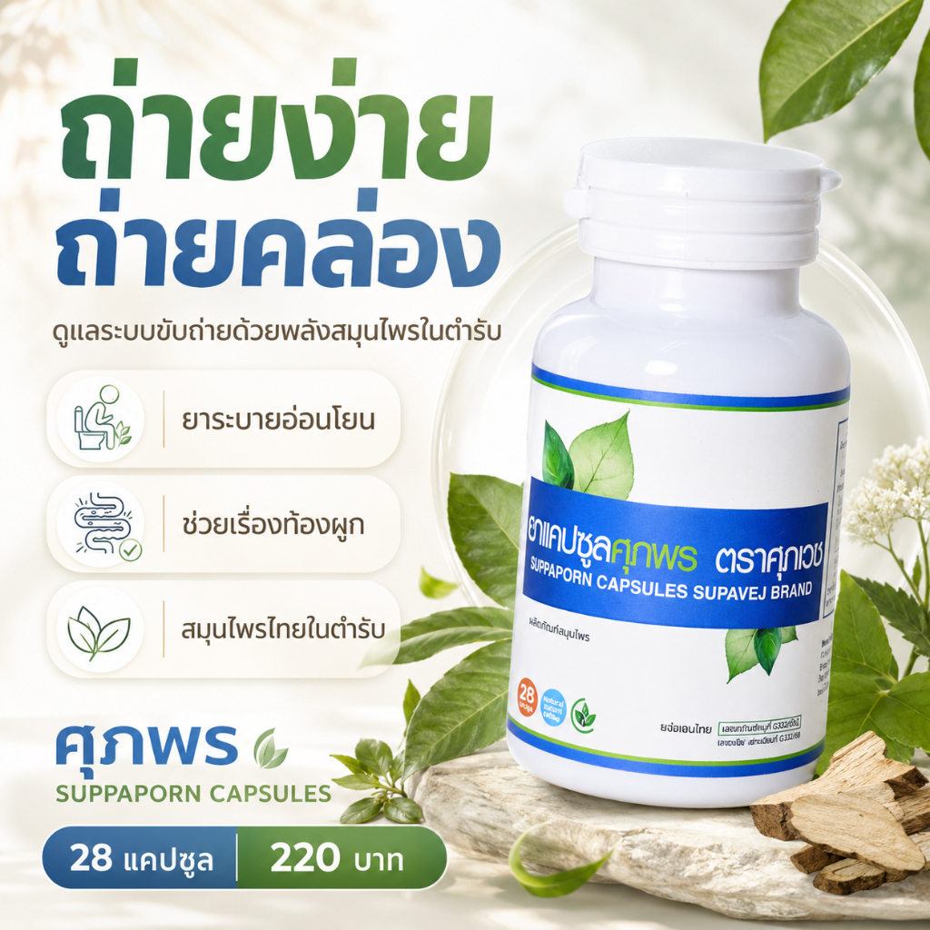 ยาแคปซูลศุภพร ปรับสมดุลลำไส้ กระตุ้นการขับถ่าย 1กระปุก 28แคปซูล