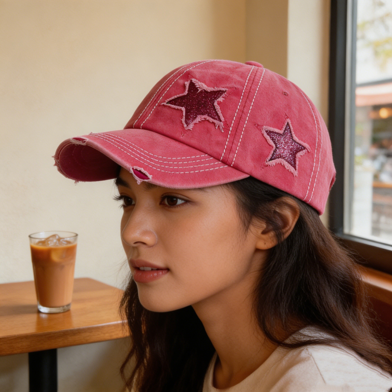SSSEXY 🧢 หมวกแก๊ปย้อนยุคสายเกา ลายดาวกลิตเตอร์ ปรับได้ ทำงาน-เที่ยวปัง! พร้อมส่ง V003