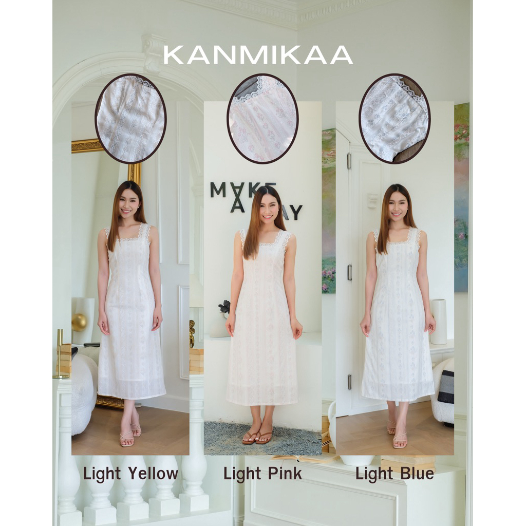 🛋️🌷🌼KK005 | เดรสยาวเข้ารูปทรงเอ แต่งลูกไม้(ผ้าคอตตอนปั๊มลาย) *ผ้าโทนสีอ่อน💛🩵💗