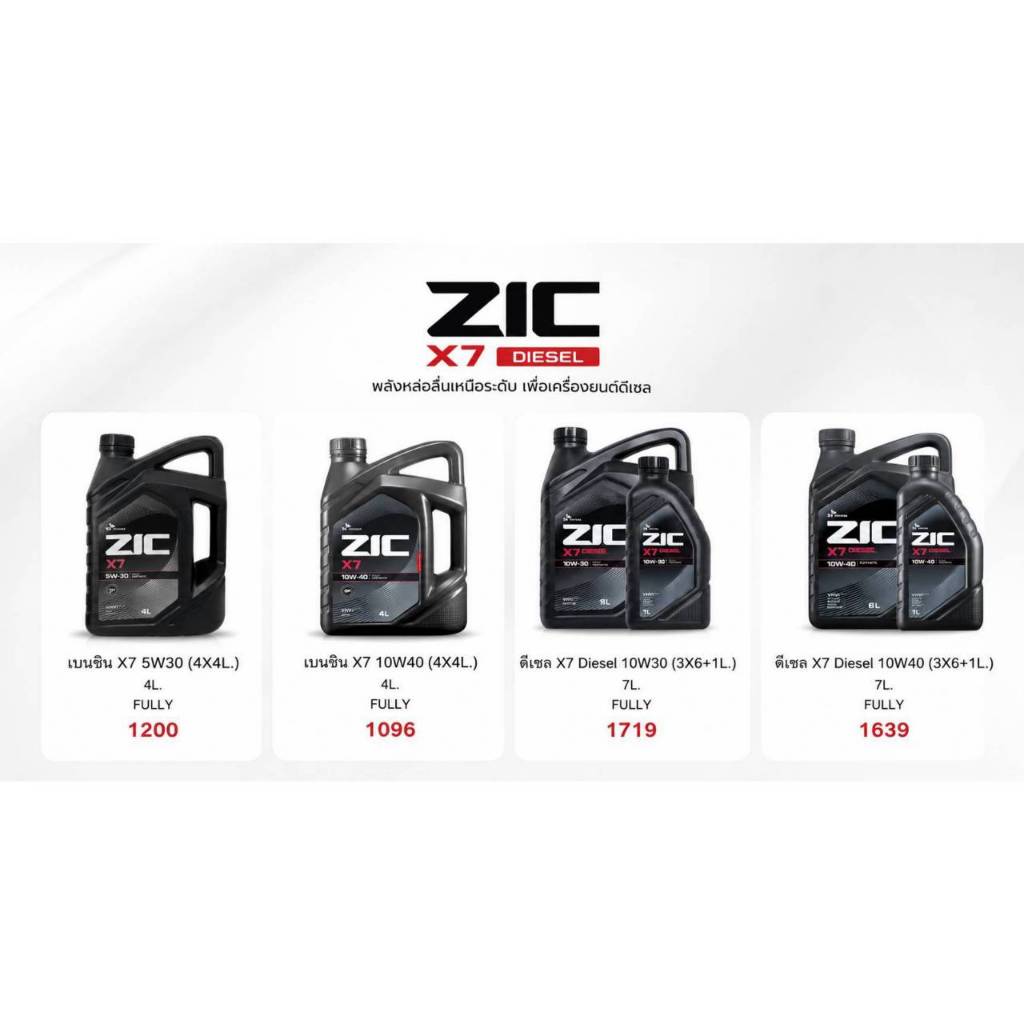 น้ำมันเครื่องZIC X7 5W10W/10W-30/10W-40 สังเคราะห์เเท้ สำหรับเครื่องยนต์ดีเซล