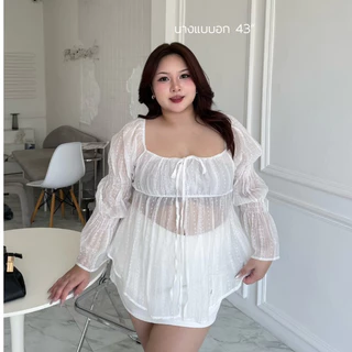 ISLA TOP เสื้อปาดไหล่แขนยาว แต่งระบายผูกโบว์หน้า (เย็บอะไหล่) ผ้าใส่สบาย Size M,L ใส่ได้หลายแบบ - S110 เสื้อผ้าผู้หญิง